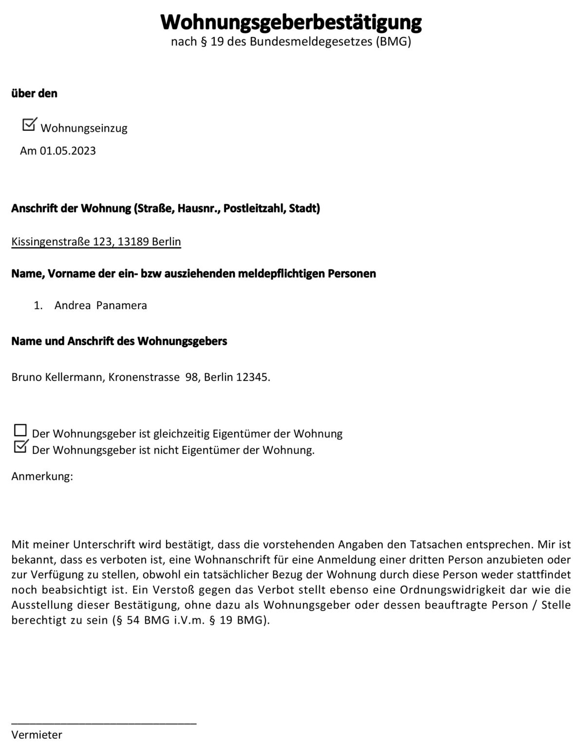 Wen Darf Der Vermieter Zur Wohnungsübergabe Mitbringen Wohnungsgeberbestätigung: Vorlage bei Vermietet.de