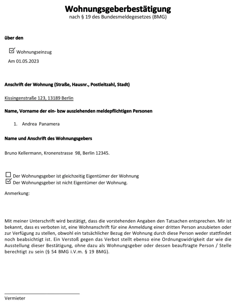 Mustervorlagen Fortsetzung Des Mietverhältnisses Nach Kündigung Wohnungsgeberbestätigung: Vorlage bei Vermietet.de
